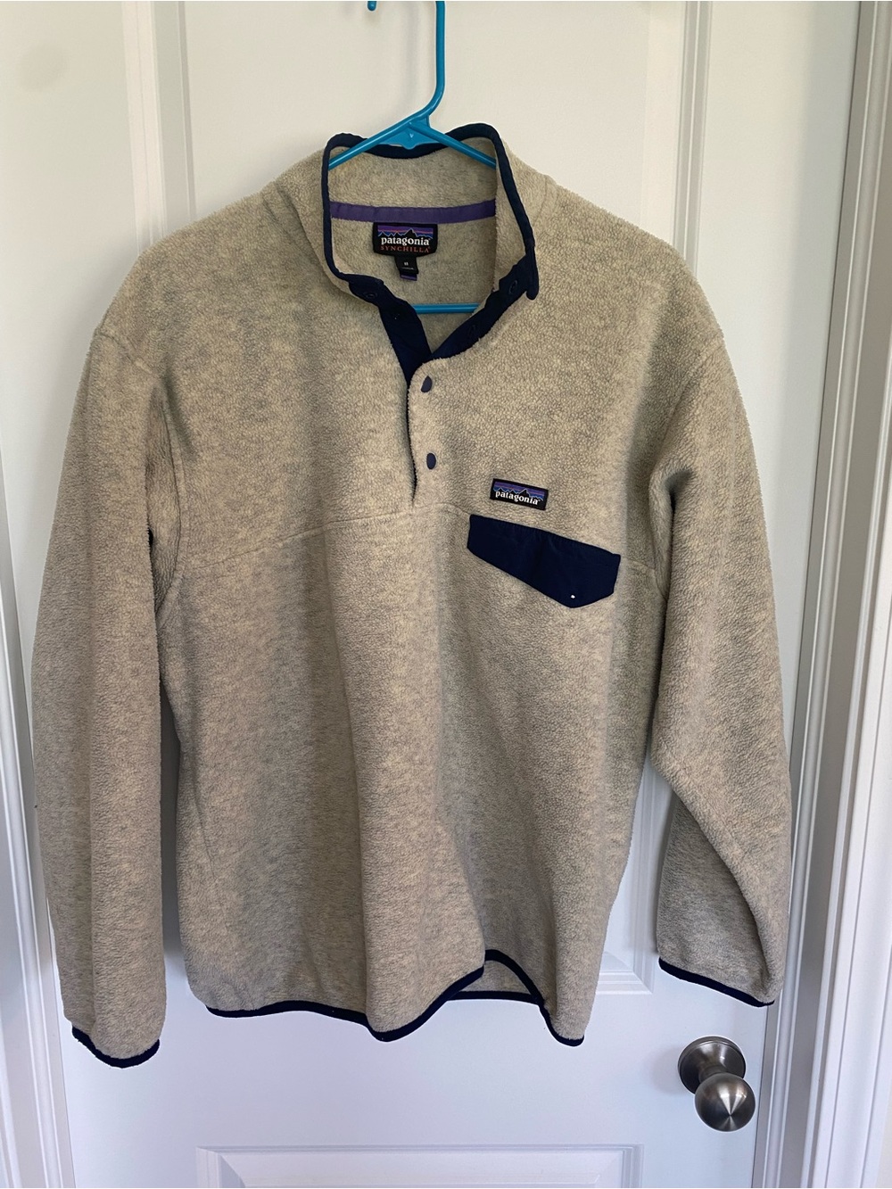Patagonia® Men's Lightweight Synchilla® Snap-T® Pullover Oatmeal Blue Trim M